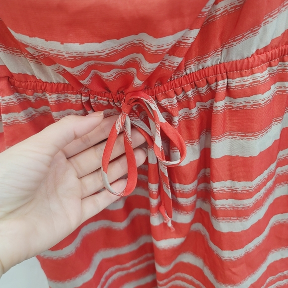 Love Ari Red & Tan Striped Draped Neck Mini Dress Women's Size Large - Picture 10 of 14